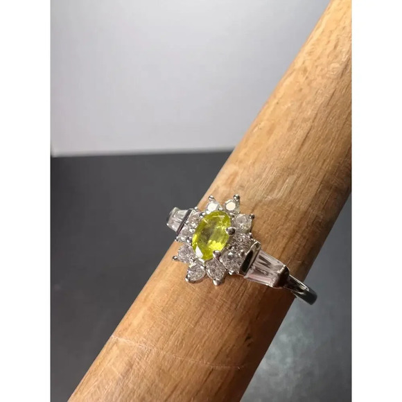 NEW Sphene halo ring in rhodium over sterling silver size 5 - Picture 9 of 11